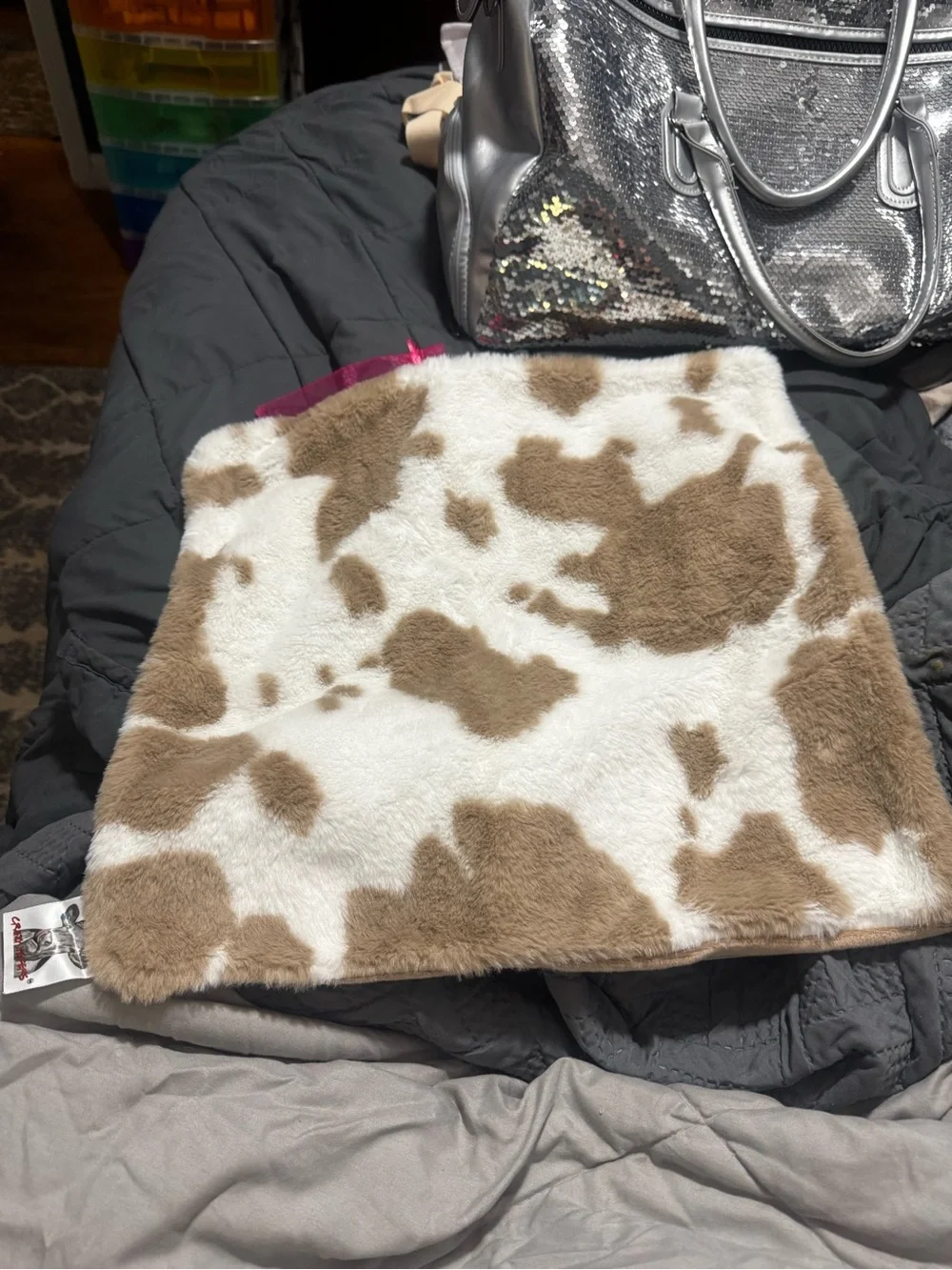 Faux Fur Cow Print Pillow Cover - Cream & Brown